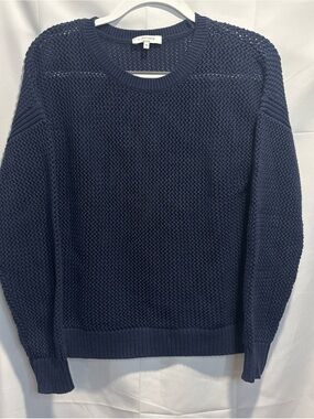 J.Society Navy Open-Weave Crewneck Sweater with Shimmer